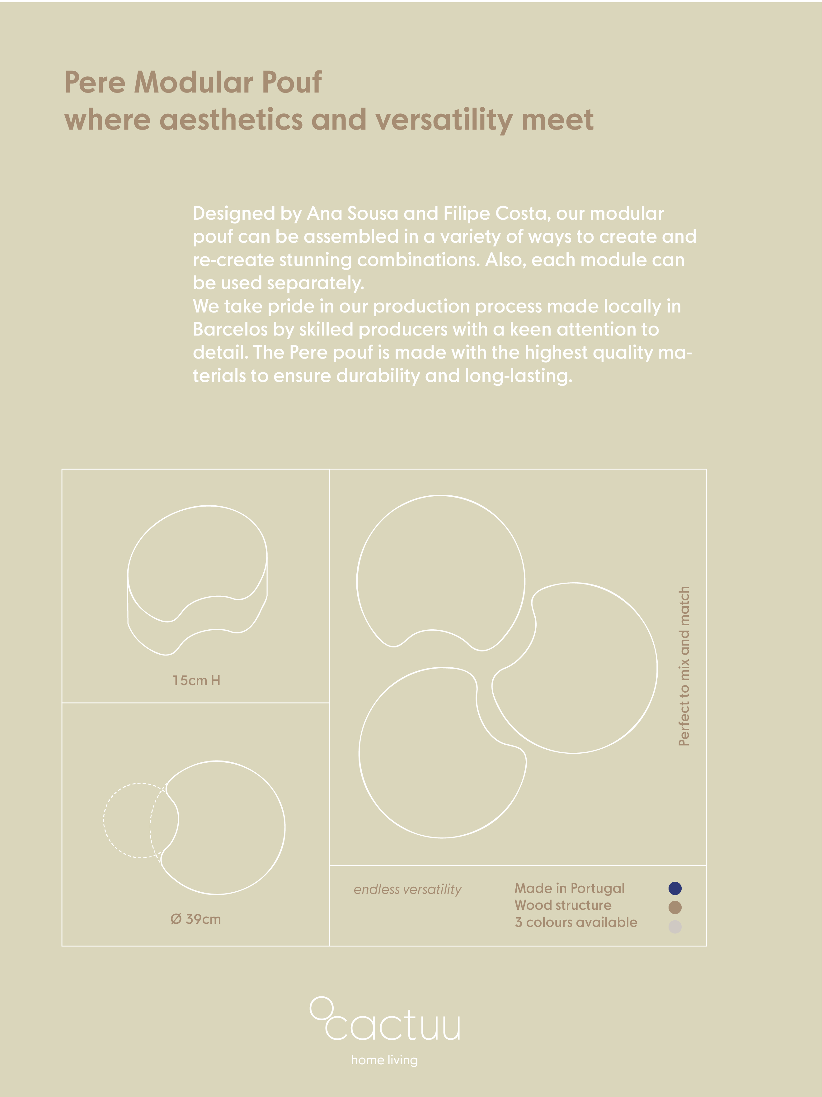 Pouf modulaire Pere certifié OEKO TEX®